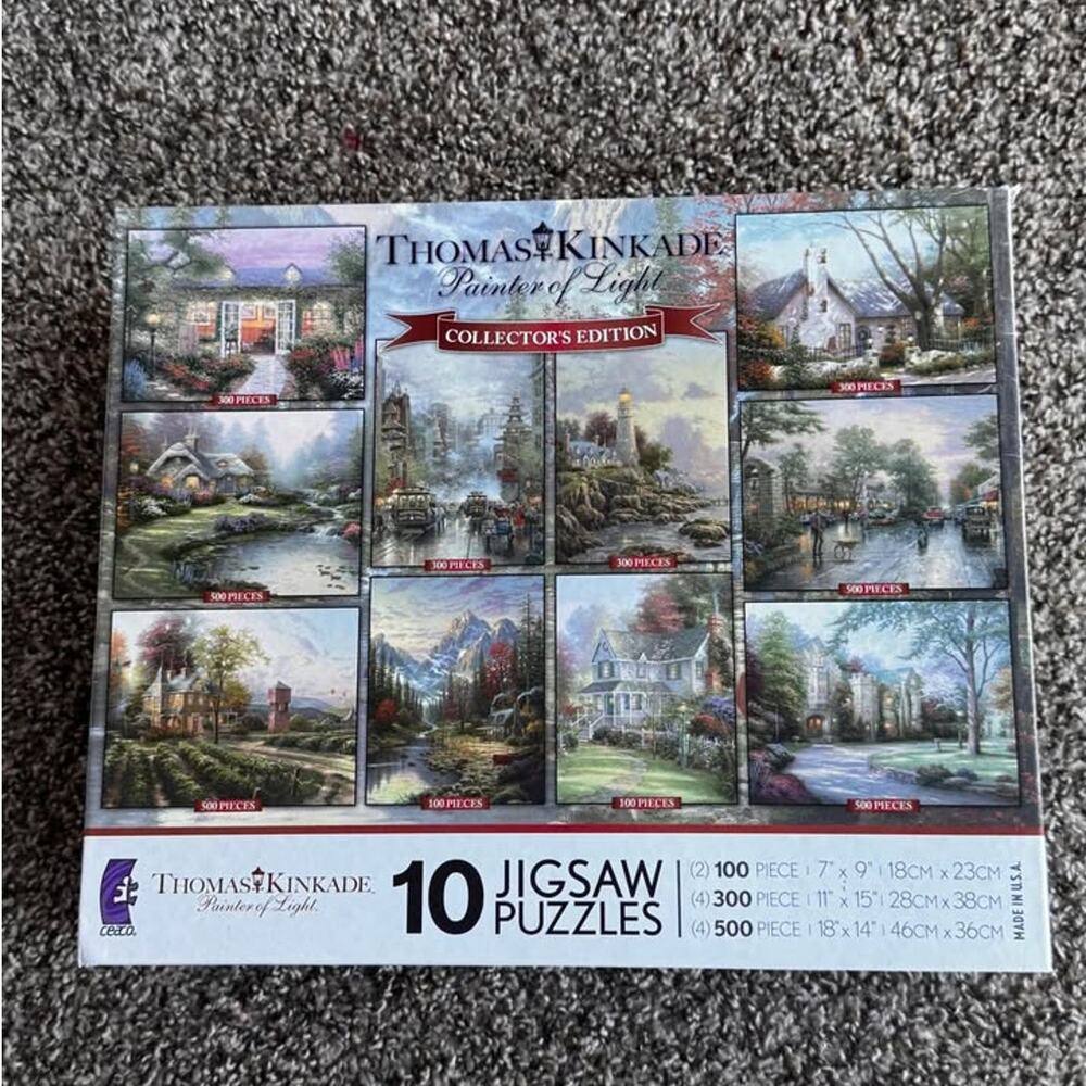 Rare Thomas Kinkade Painter of Light Collector’s Edition 10 Jigsaw Puzzle Set